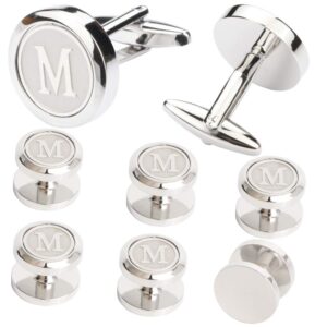 Dannyshi Mens Cufflinks and Studs Tuxedo Shirts Business Wedding Initials Alphabet A-Z Gift Set (M)