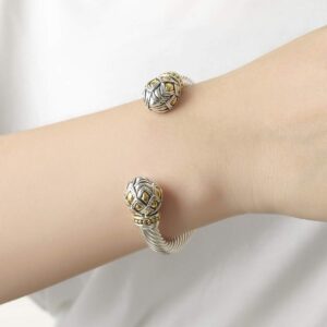 UNY JEWEL Designer Inspired Twisted Cable Wire Bracelet Women Jewelry Dragon Scale Ball Antique Bangle (Dragon Ball)