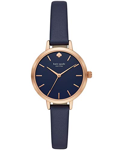 Kate Spade New York Women's Metro Quartz Metal and Leather Three-Hand Watch, Color: Rose Gold, Navy (Model: KSW9004)