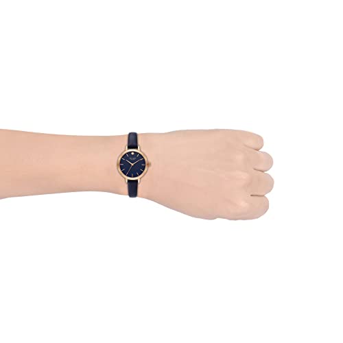 Kate Spade New York Women's Metro Quartz Metal and Leather Three-Hand Watch, Color: Rose Gold, Navy (Model: KSW9004)