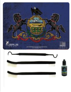 edog pennsylvaina state flag 5 pc cerus gear heavy duty pistol cleaning 12x17 padded gun-work surface protector mat solvent & oil resistant & 3 pc cleaning essentials & clenzoil, made in the usa