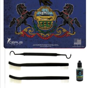 EDOG Pennsylvaina State Flag 5 PC Cerus Gear Heavy Duty Pistol Cleaning 12x17 Padded Gun-Work Surface Protector Mat Solvent & Oil Resistant & 3 PC Cleaning Essentials & Clenzoil, Made in The USA