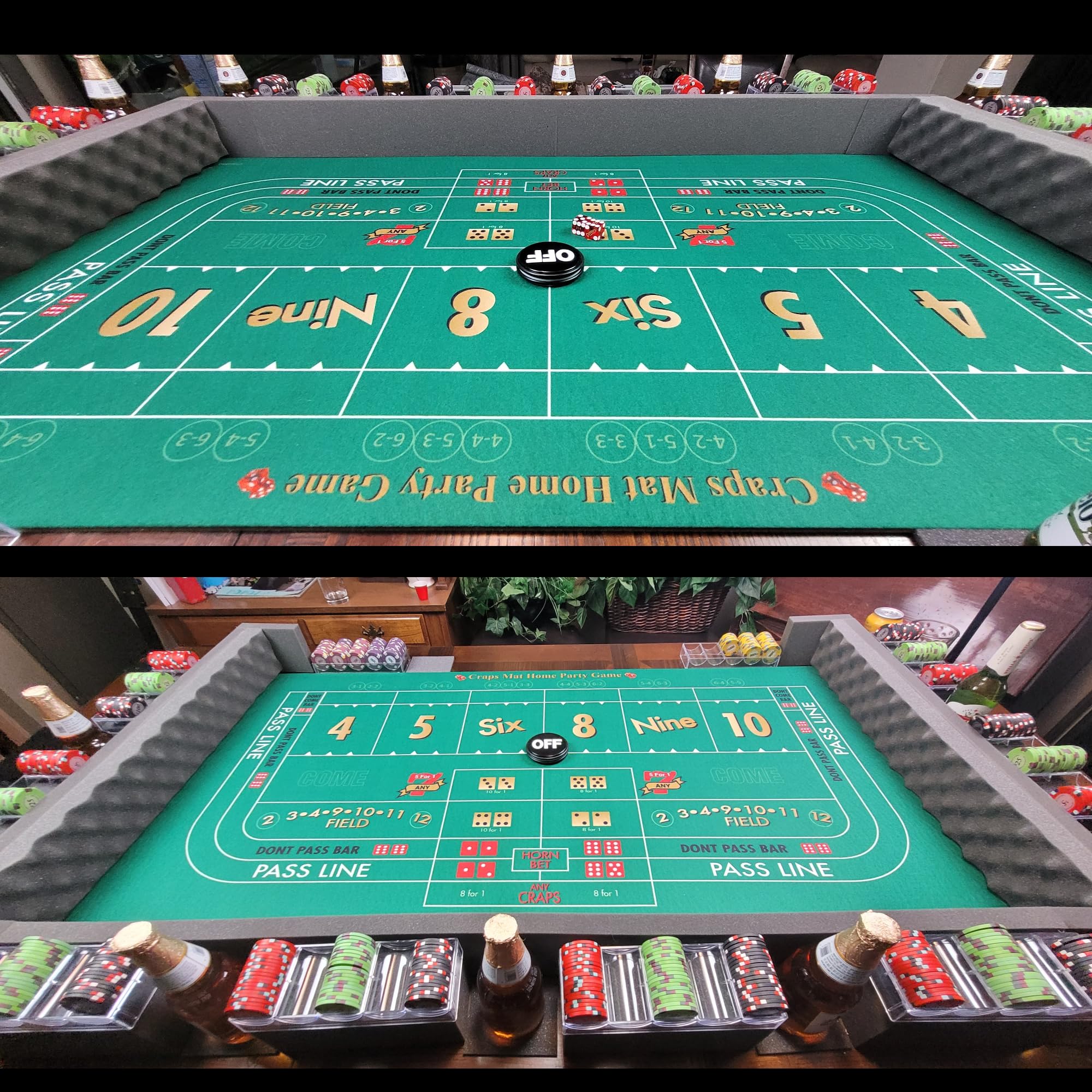 Casino Dealer Mats Premium Quality Craps Layout- Green - Lightweight Portable - Foam Walls - Fits on Most Dinning Room Tables - The Ultimate Home Style Party Game