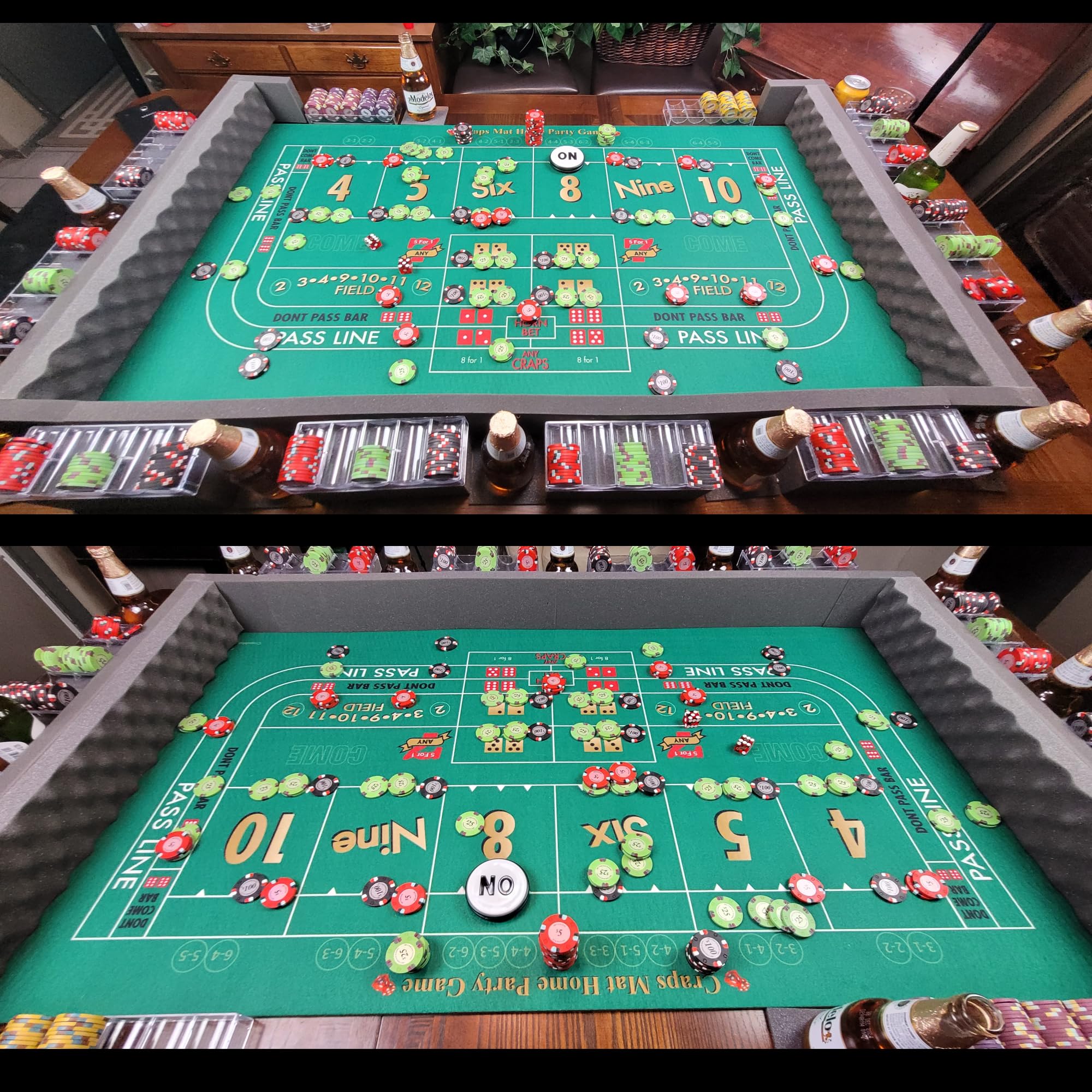 Casino Dealer Mats Premium Quality Craps Layout- Green - Lightweight Portable - Foam Walls - Fits on Most Dinning Room Tables - The Ultimate Home Style Party Game