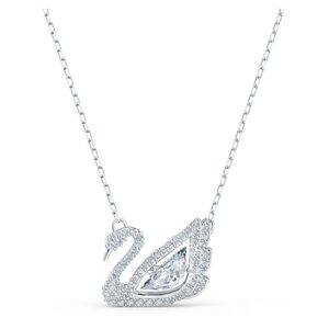 swarovski swan pendant necklace, iconic swan pendant with clear crystals on a rhodium finish setting, part of the swan collection