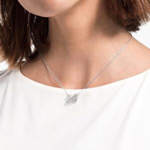 SWAROVSKI Swan Pendant Necklace, Iconic Swan Pendant with Clear Crystals on a Rhodium Finish Setting, Part of the Swan Collection