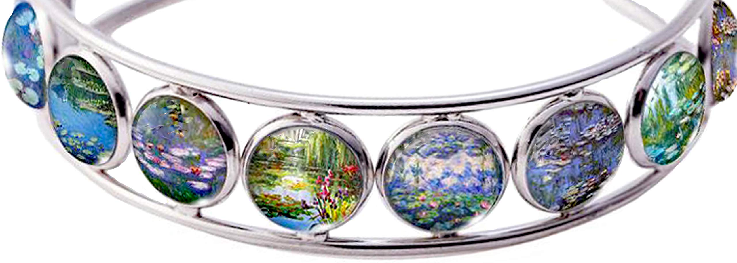 Blazing Autumn Cuff Bracelet Art Pattern Under Glass Dome Jewelry Handmade (Claude Monet Lilies Pond)