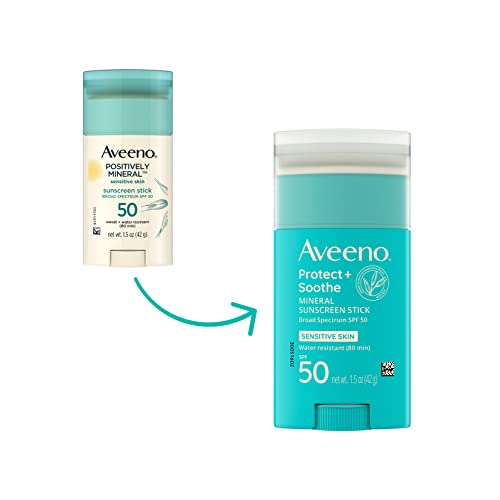 Aveeno Protect + Soothe Mineral Sunscreen Stick for Sensitive Skin, SPF 50, Water-Resistant for 80 minutes, Face & Body Sunscreen with Zinc Oxide & Oat, Fragrance-Free, Travel Size, 1.5 OZ