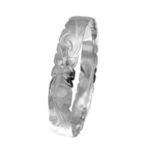 Arthur's Jewelry 925 Sterling Silver Hawaiian Scroll Plumeria Flower 12mm Cut Out Edge Bangle Size 7.5