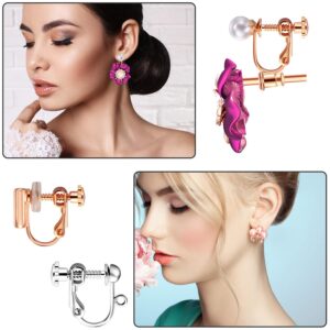 Hicarer 10 Pairs Clip on Earring Converter Non Pierced Earrings Components with Post for Non-Pierced Ears, with 12 Pairs Comfort Earring Pads for Women