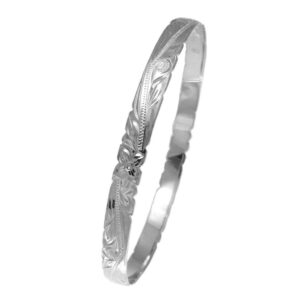 Arthur's Jewelry 925 Sterling Silver Hawaiian Scroll Plumeria Flower 6mm Cut Out Edge Bangle Size 8