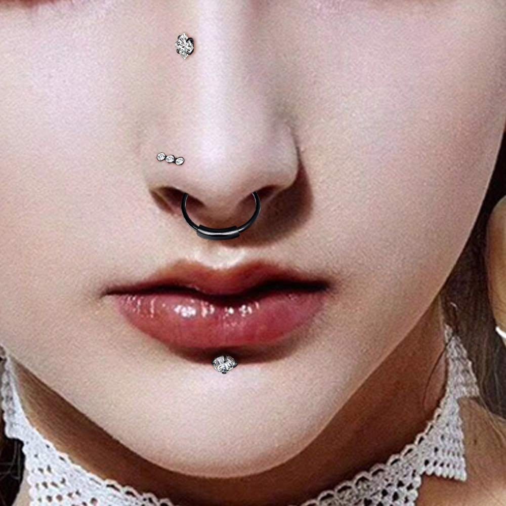 Longbeauty 32Pcs C-Shaped Nose Ring L-Shaped Nose Studs Bone Tragus Cartilage Hoop Rings Piercings 20g for Men Women (L-Shape & C-Shape, black)