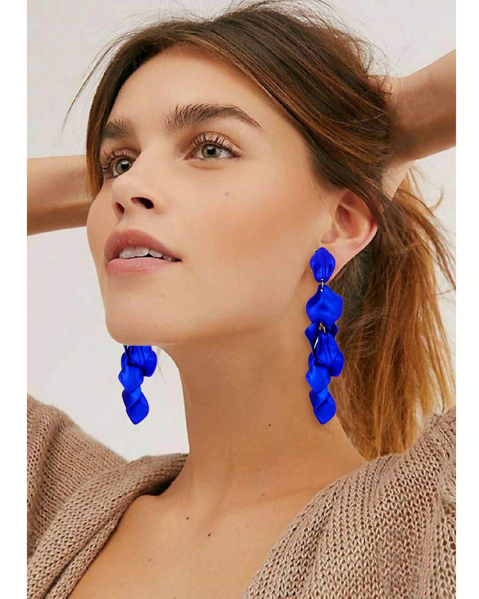 PHALIN Acrylic Flower Earrings Resin Rose Petal Dangel Earrings for Women (Royal Blue)