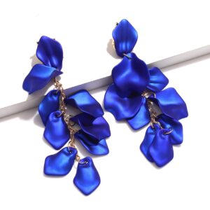 PHALIN Acrylic Flower Earrings Resin Rose Petal Dangel Earrings for Women (Royal Blue)