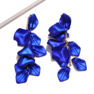 PHALIN Acrylic Flower Earrings Resin Rose Petal Dangel Earrings for Women (Royal Blue)