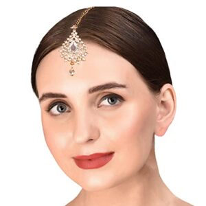 NEW! Touchstone Indian Bollywood Traditional Filigree Attractive Bridal Rhinestone Studded Look Designer Jewelry Mangtika Head Accessory In Gold Tone For Women.