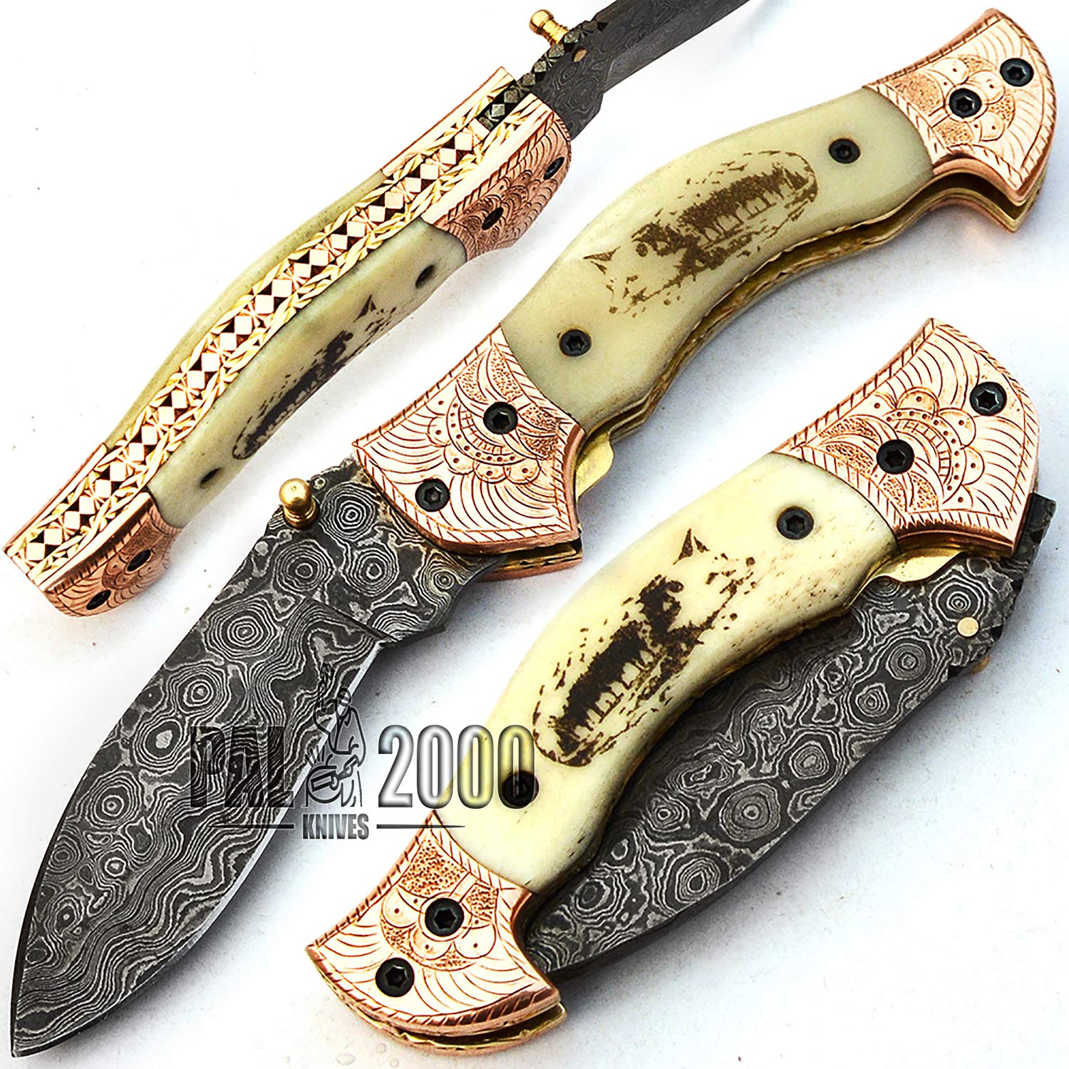 PAL 2000 KNIVES POC-9689 Handmade Damasccus Steel Hunting Folding Pocket Knife