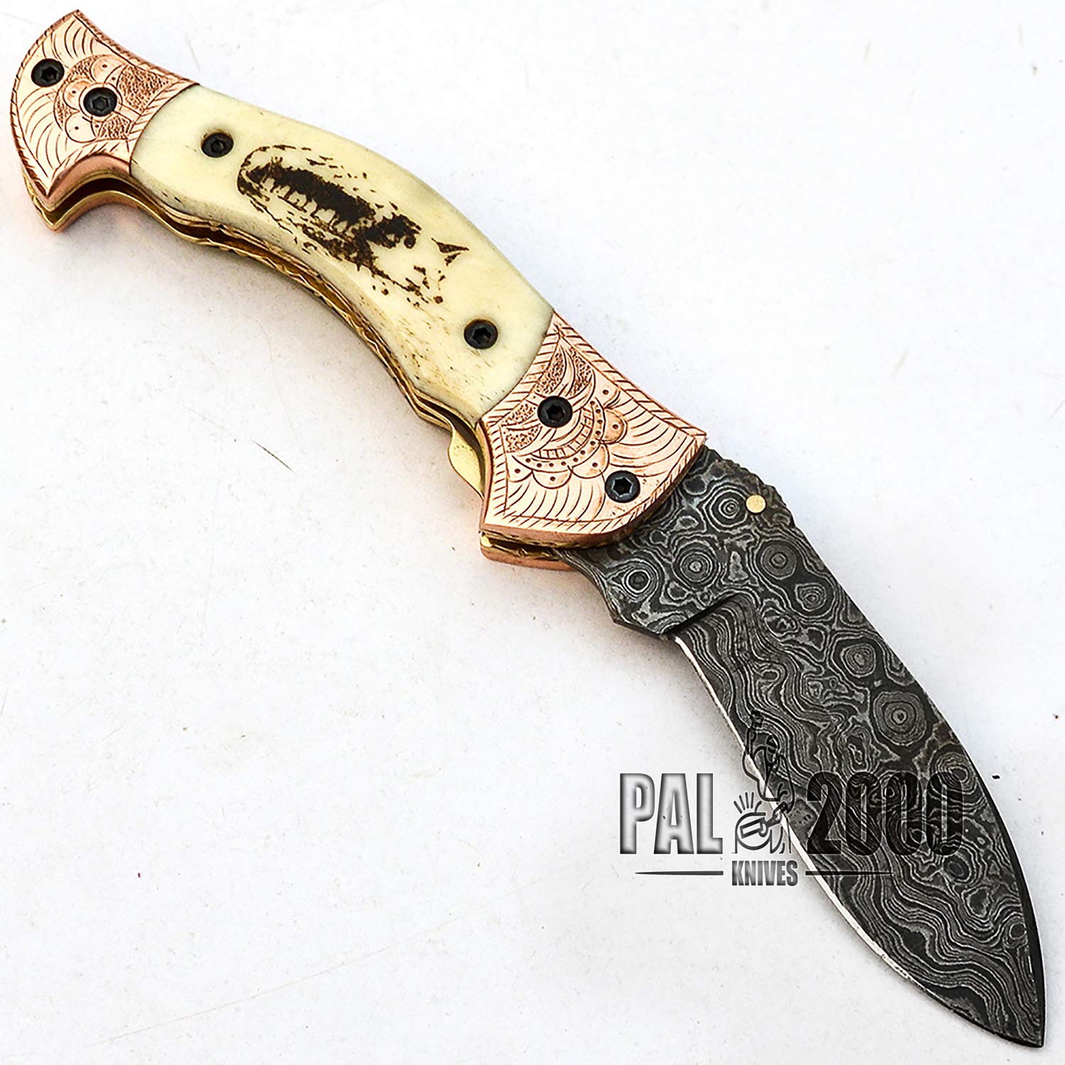 PAL 2000 KNIVES POC-9689 Handmade Damasccus Steel Hunting Folding Pocket Knife