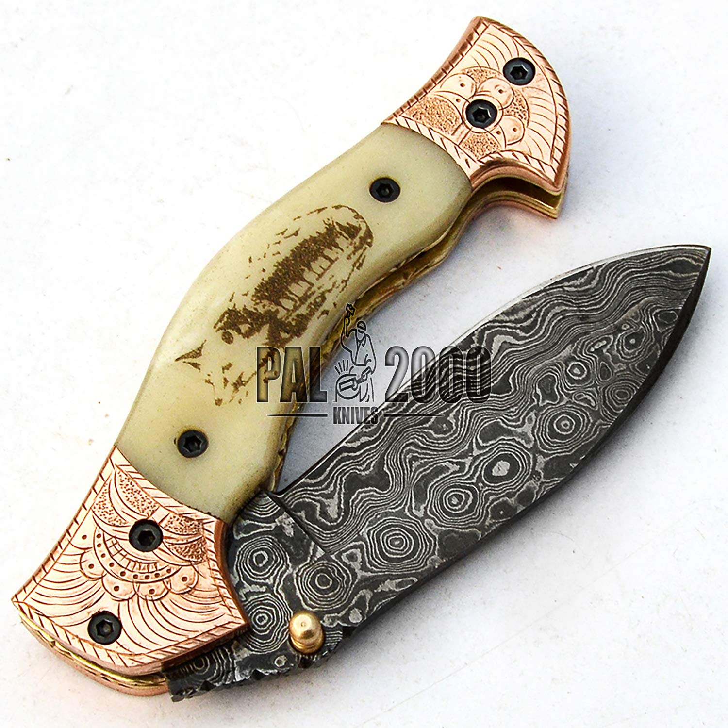 PAL 2000 KNIVES POC-9689 Handmade Damasccus Steel Hunting Folding Pocket Knife