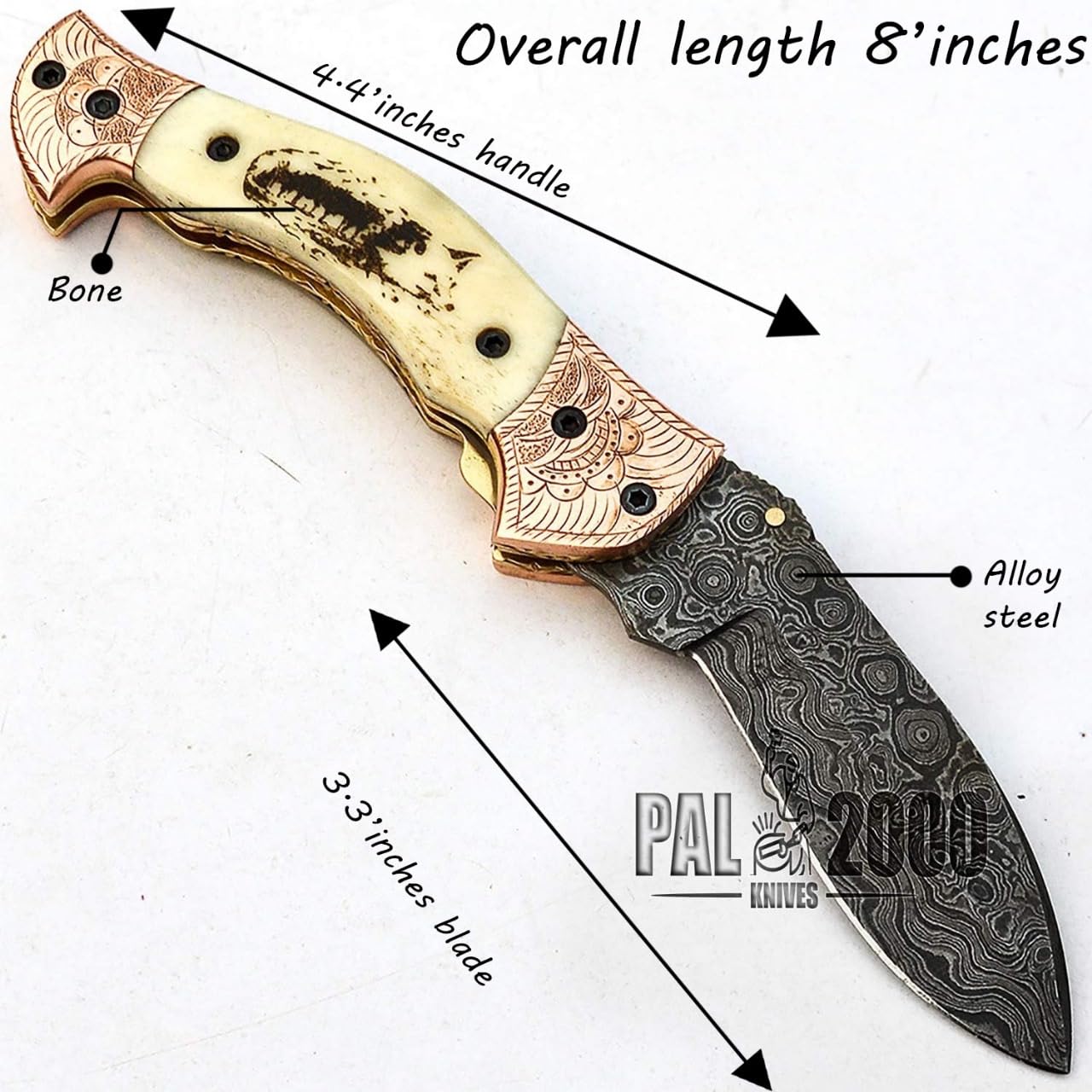 PAL 2000 KNIVES POC-9689 Handmade Damasccus Steel Hunting Folding Pocket Knife