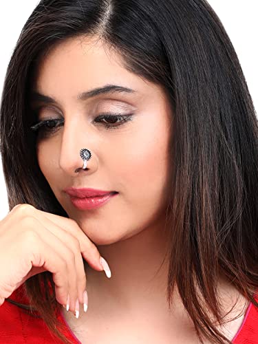 Yellow Chimes Antique Silver Oxidized 8 pcs combo set Ethnic Indian Traditional non-piercing Nose pin Jewelry for Women and Girls