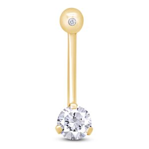 AFFY Round Shape Sparkling White Cubic Zirconia Internally Threaded Belly Button Navel Ring in 14K Yellow Gold Over Sterling Silver