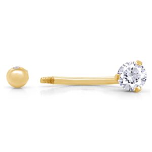 AFFY Round Shape Sparkling White Cubic Zirconia Internally Threaded Belly Button Navel Ring in 14K Yellow Gold Over Sterling Silver