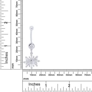 AFFY Round Shape Sparkling White Cubic Zirconia Snowflake Belly Button Navel Ring in 14K White Gold Over Sterling Silver