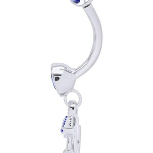 Round Shape Simulated Blue Sapphire Anchor Dock Belly Navel Ring in 14K White Gold Over Sterling Sliver