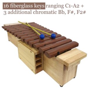 Orff Soprano Xylophone with Resonator, 16 Fiberglass Keys, 2 Pairs of Mallets