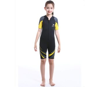 ZCCO Kids Short Wetsuits 2.5mm Children's Neoprene Suit Short Sleeve, Youth Boy's and Girl's One Piece Shorty Wetsuit for Diving,Swimming,Surfing Water Sports(DK-BK-M)