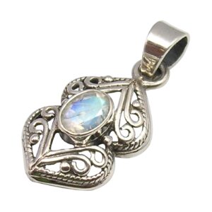 silverstarjewel rainbow moonstone necklace pendant 1.3" 925 pure silver women fashion christmas week sales