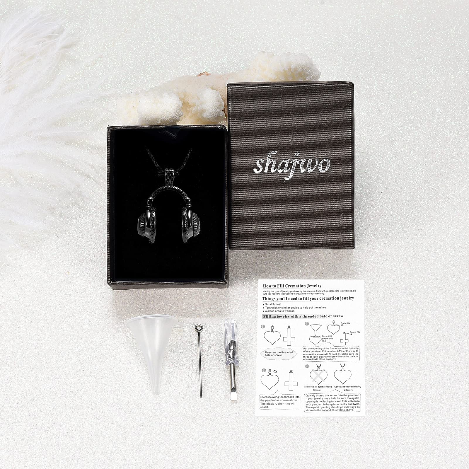 shajwo Cremation Jewelry Headphone Urn Necklace for Ashes for Women Men Keepsake Memorial Music Headset Ashes Pendant,Black