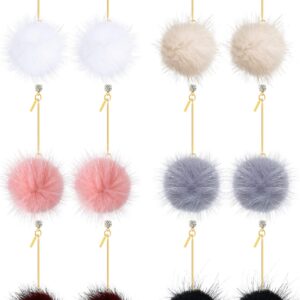 Hicarer 6 Pairs Ball Earrings Pom Pom Earrings Faux Fur Ball Earrings Pom Dangle Earrings Puff Ball Earring for Women