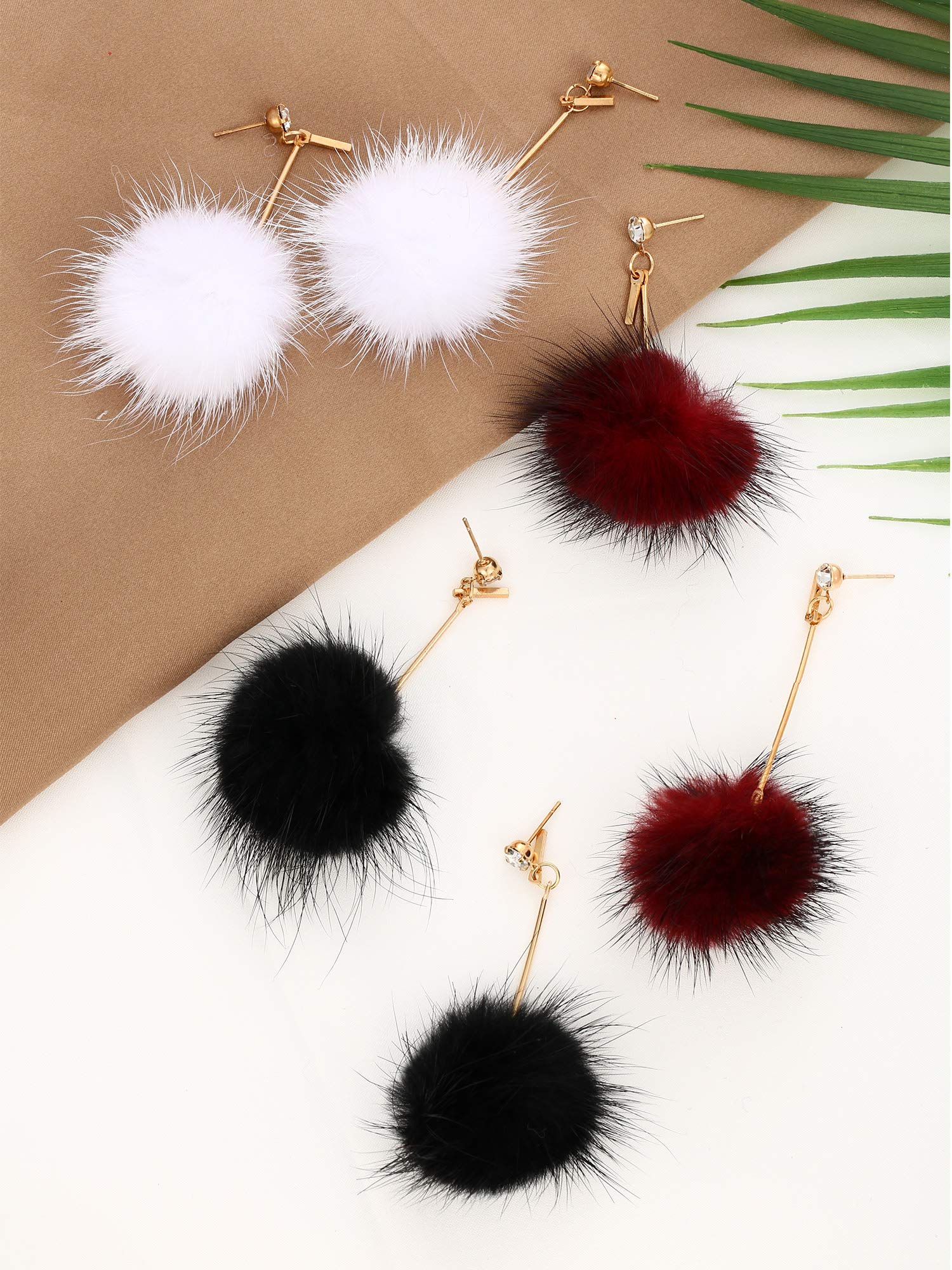 Hicarer 6 Pairs Ball Earrings Pom Pom Earrings Faux Fur Ball Earrings Pom Dangle Earrings Puff Ball Earring for Women