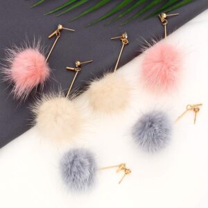 Hicarer 6 Pairs Ball Earrings Pom Pom Earrings Faux Fur Ball Earrings Pom Dangle Earrings Puff Ball Earring for Women