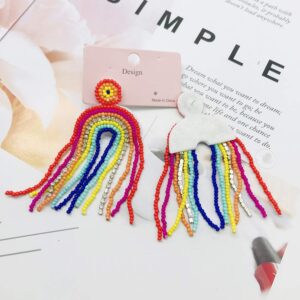 Statement Drop Earrings Rainbow Tassel Beaded Dangle Earrings Gift for Women