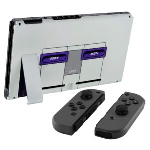 eXtremeRate Soft Touch Grip Classics SNES Style Console Back Plate DIY Replacement Housing Shell Case for Nintendo Switch Console with Kickstand – JoyCon Shell NOT Included