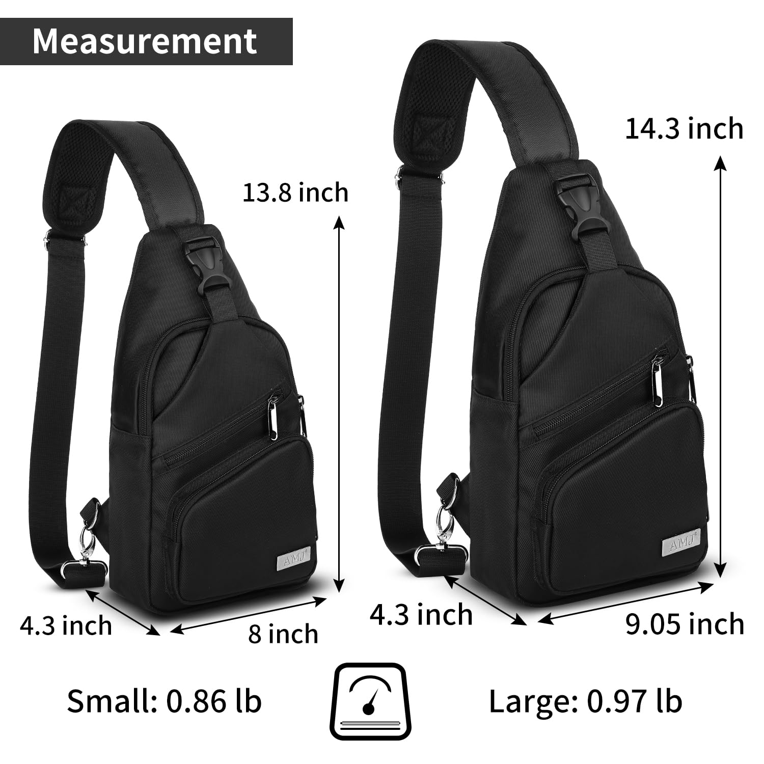 AMJ Crossbody Sling Bag Men Women, Casual Shoulder Backpack, Chest Daypack Satchel for Hiking Travel (Large, Black)