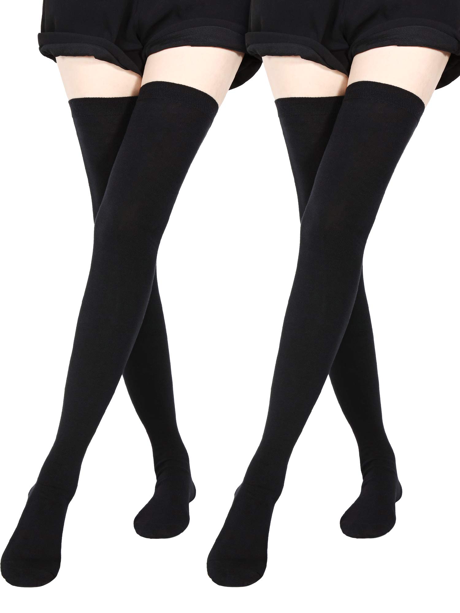 SATINIOR Extra Long Socks Thigh High Cotton Socks Extra Long Knee Boot Stockings for Women (Black)