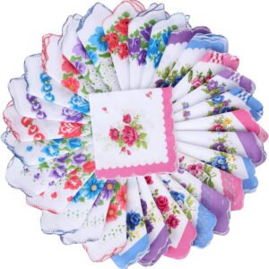 30 pcs womens floral print handkerchiefs vintage soft cotton handkerchiefs bulk