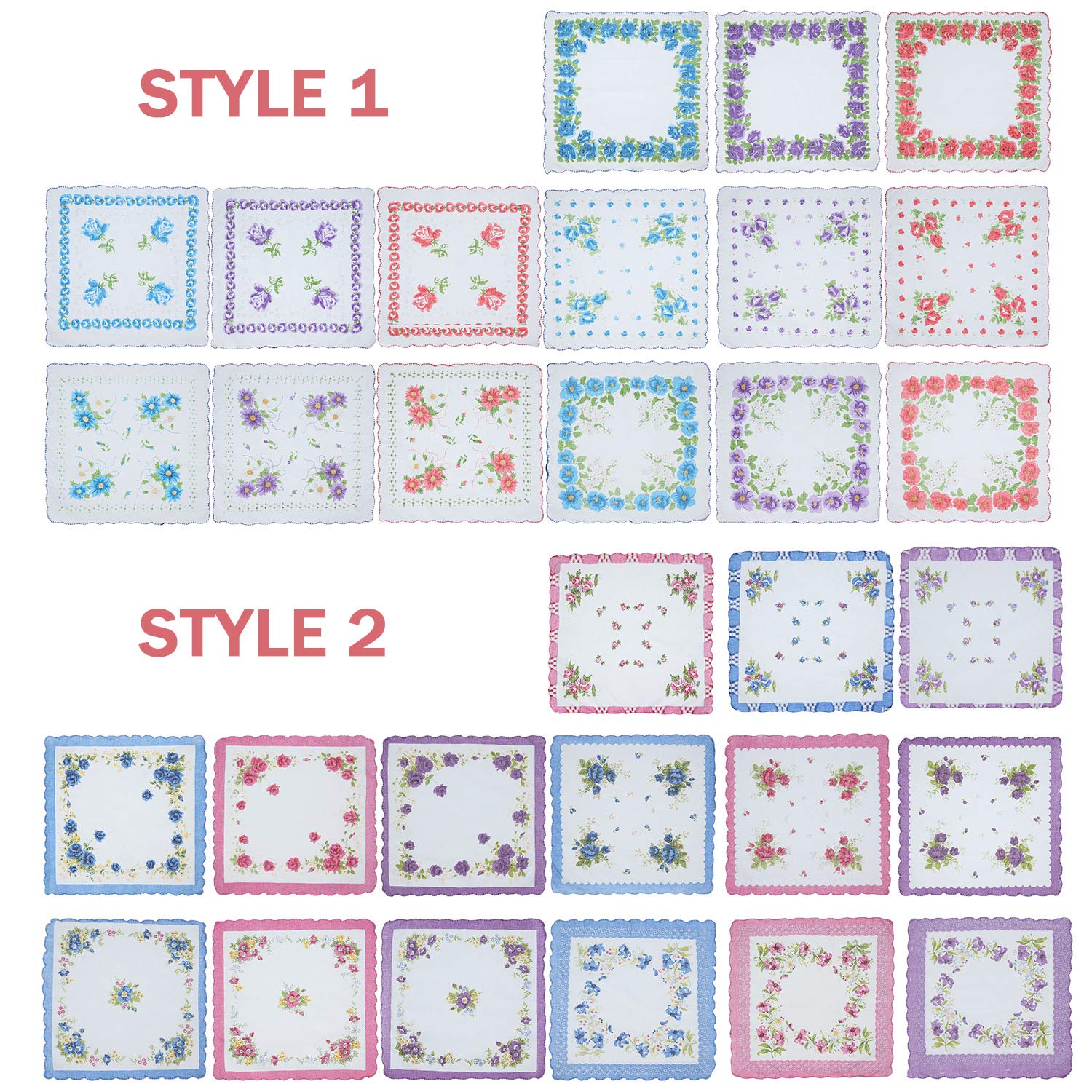 30 Pcs Womens Floral Print Handkerchiefs Vintage Soft Cotton Handkerchiefs Bulk