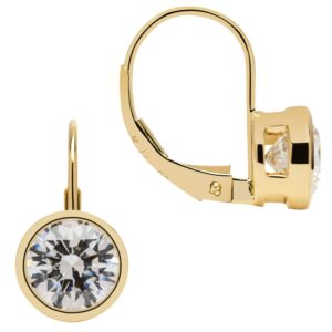 Everyday Elegance 14K Solid Yellow Gold Earrings Round Cut Bezel Set Cubic Zirconia Leverback Drop Dangle Setting 2.0 CTW With Gift Box