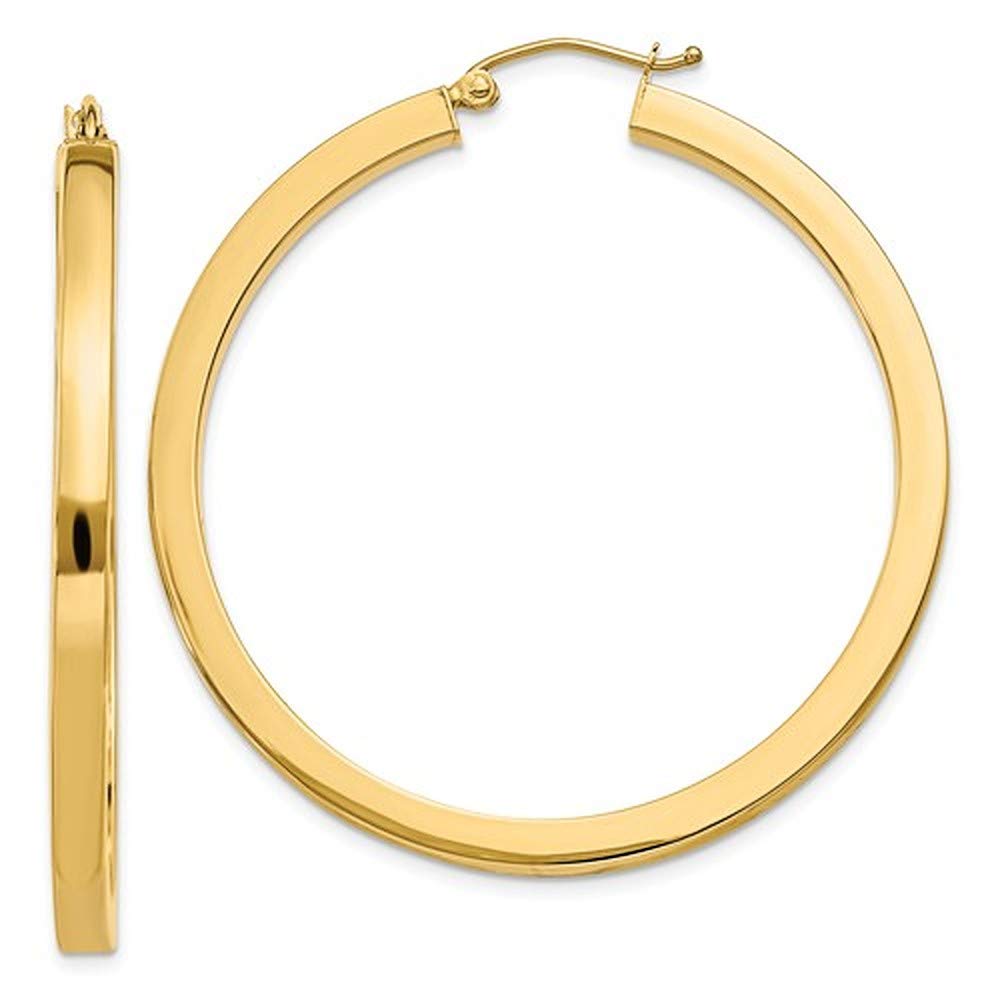 Large 14k Yellow Gold Square-Tubed Hoop Earrings (3mm Thick), (45mm)