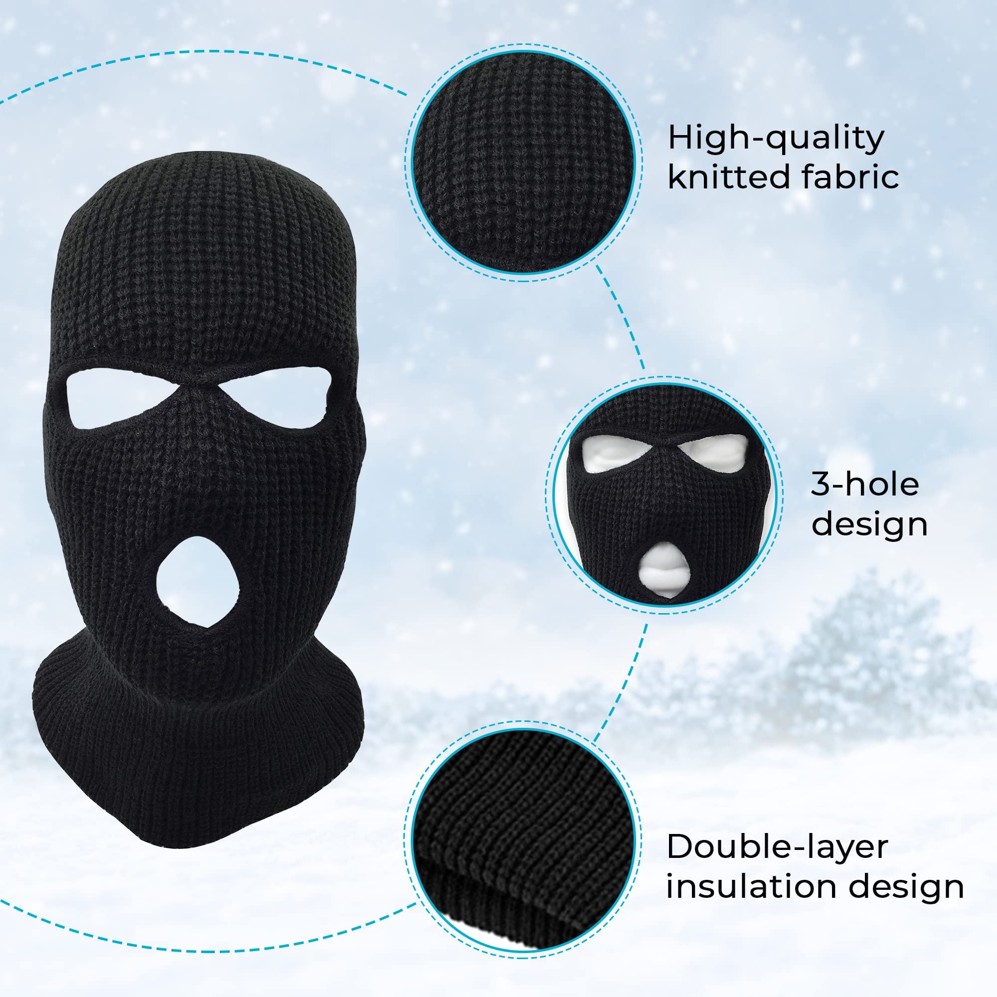 3 Hole Beanie Face Mask Ski - Warm Double Thermal Knitted - Men and Women (Neon Green)