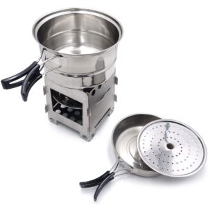 HTTMT- ET-COOK001+002-M- Portable Camping Outdoor Stove Cookware Stainless Steel Cooking Picnic Bowl Pot Pan Set