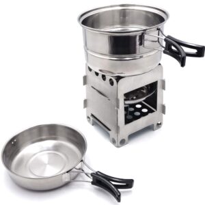 HTTMT- ET-COOK001+002-M- Portable Camping Outdoor Stove Cookware Stainless Steel Cooking Picnic Bowl Pot Pan Set