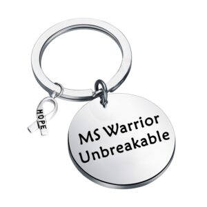 feelmem ms awareness jewelry ms warrior unbreakable keychain multiple sclerosis awareness gift cancer fighter gift ms survivor inspirational hope gifts (silver)