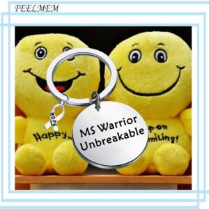 FEELMEM MS Awareness Jewelry Ms Warrior Unbreakable Keychain Multiple Sclerosis Awareness Gift Cancer Fighter Gift MS Survivor Inspirational Hope Gifts (silver)