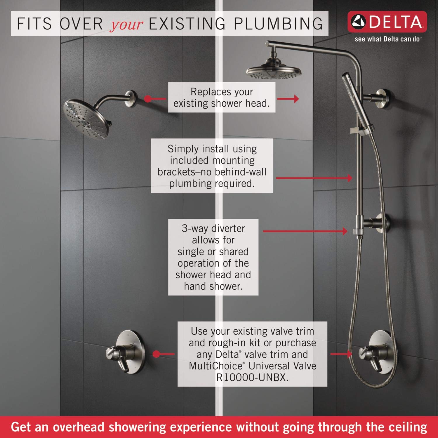 DELTA FAUCET 58410-BL Emerge 18" Angular Shower Column, Matte Black